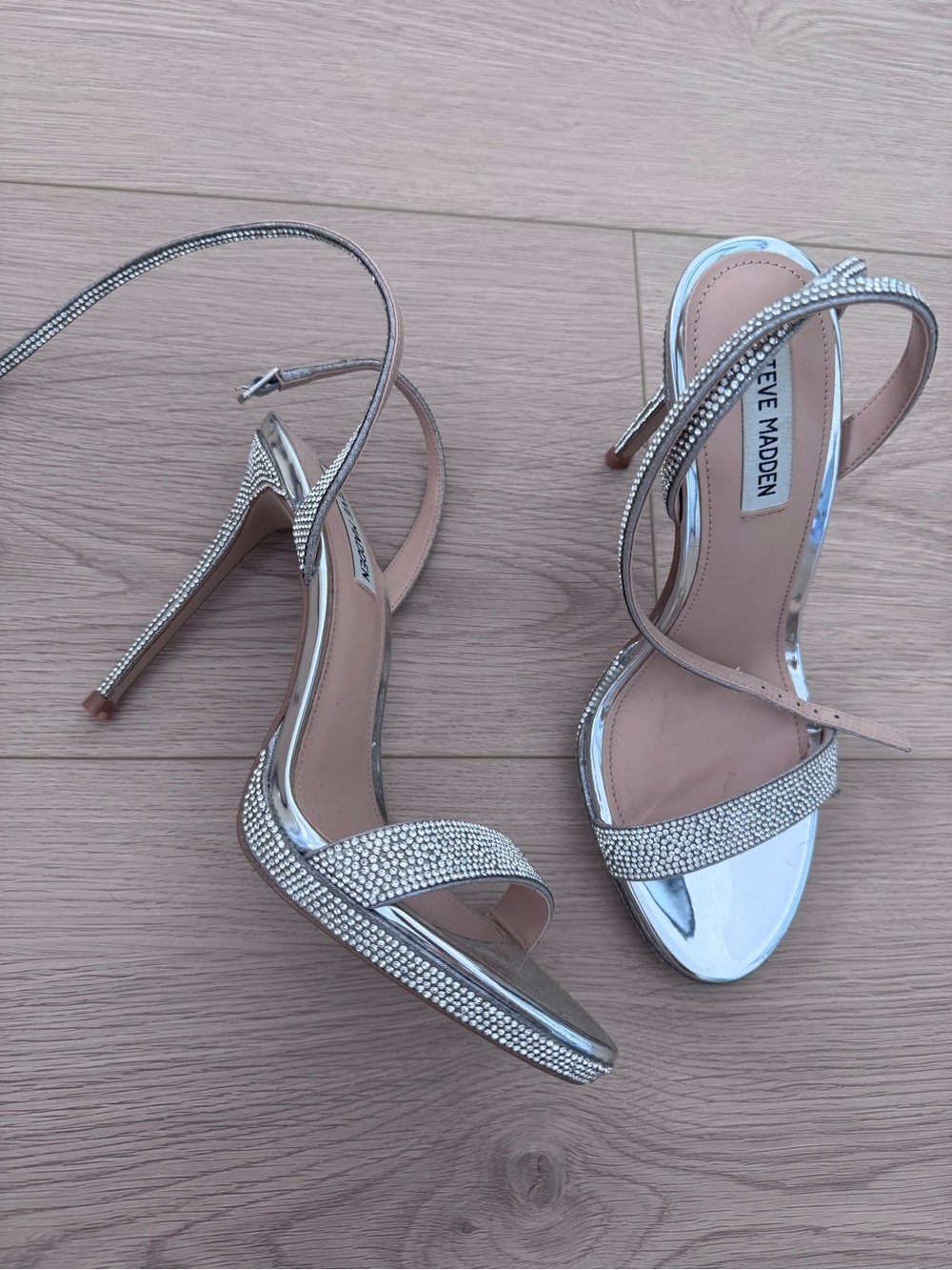 Steve Madden Silver Rhinestone Strappy Heels- only worn ONCE